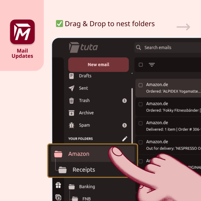 What's New in Tuta?
Mail Updates + Calendar Updates

iOS badge counter
Auto-save drafts
Drag & Drop to nest folders
Display multiple days in the widget

With screenshots of each feature.
