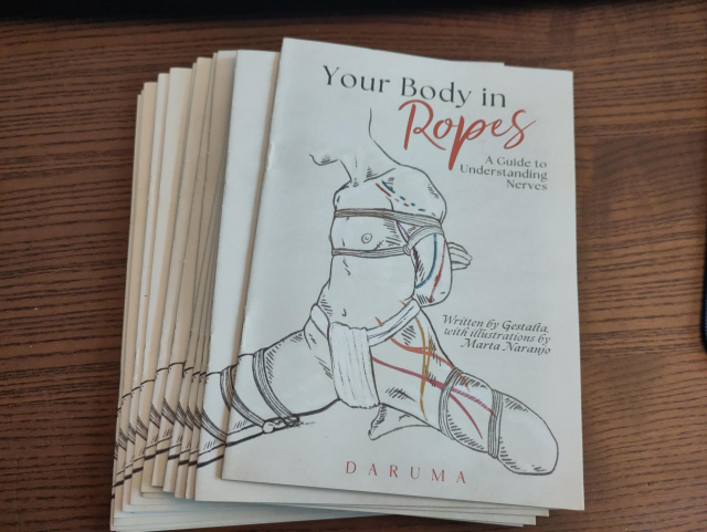 A stack of 20ish leaflets titled: "Your body in Ropes" by Gestalta/Daruma.