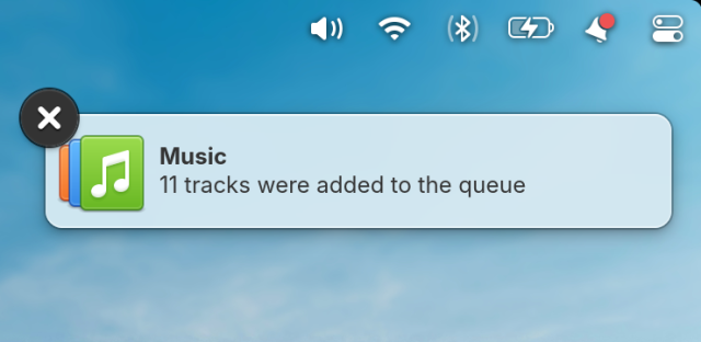 A cropped-in screenshot of a Notification  in elementary OS with a semi-translucent appearance