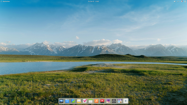 A screenshot of a clean elementary OS 8.1 desktop showing just the panel and dock