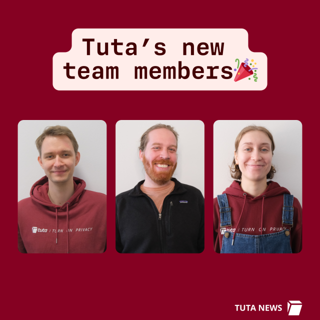 Tuta's new team members. Images of Tobi, Jim, and Lara