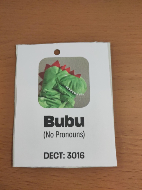 A badge for 39C3 with the profile picture of this account, the name Bubu, "No Pronouns" and tht sect number 3016.