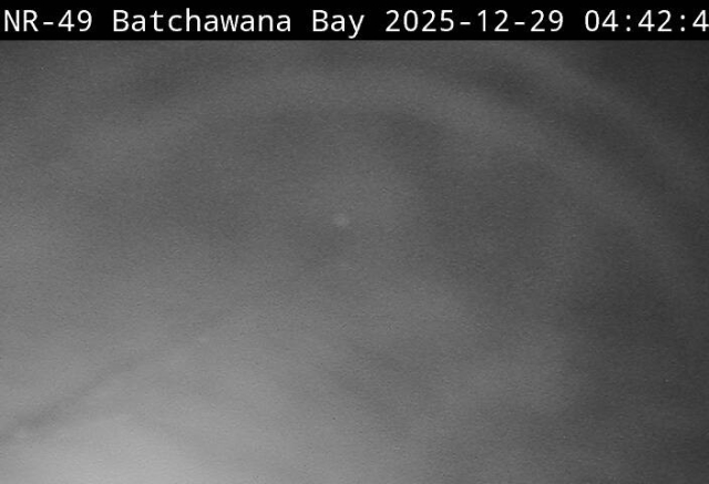 Roadway camera: Highway 17 at Mamainse Harbour. Nothing is visible except a wall of snow covering everything. Wait, is that a tire track? Maybe a roadside sign out there? Who can say.