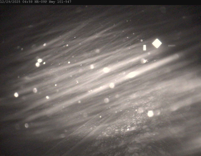 Highway 101 & 547 intersection near Hawk Junction. The scene looks like a brush-swept abstract art painting of ice crystals, possibly with a few road signs in the distance.  What it doesn't look like is a road.