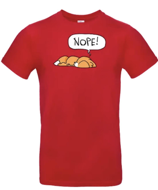 Screenshot aus de Supergeek Shop: der Nopefuchs auf einem roten T-Shirt.