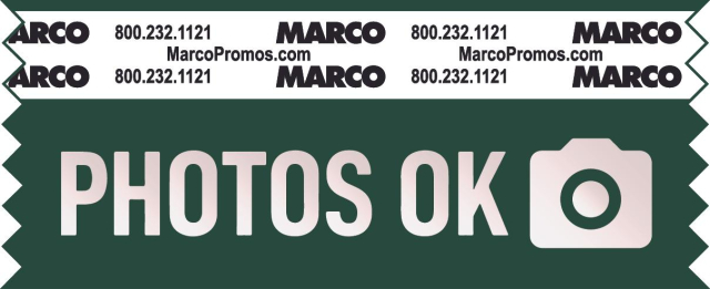 A badge ribbon proof showing “photos ok” with a camera icon. The ribbon is green. 