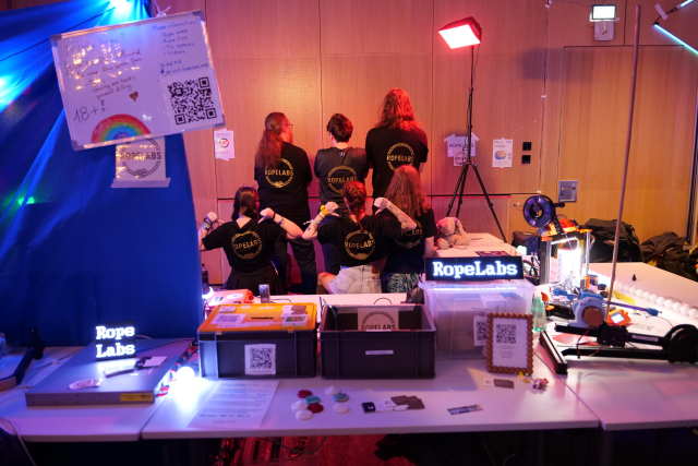 Ropelabs team with their logo on a tshirt