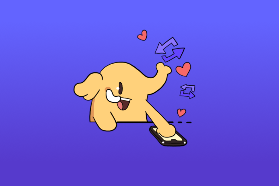 A happy Mastodon boosting and liking posts on a mobile device