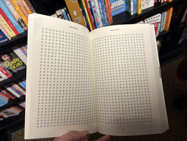 page 56 and 57 of the book, it’s a word search with only the letters F, O, and X