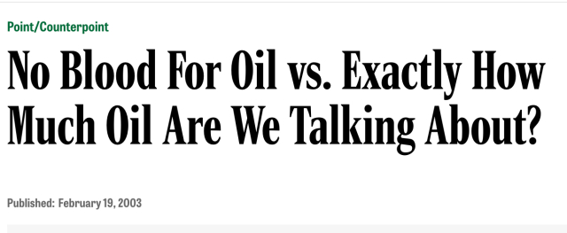 No Blood For Oil vs. Exactly How Much Oil Are We Talking About?
