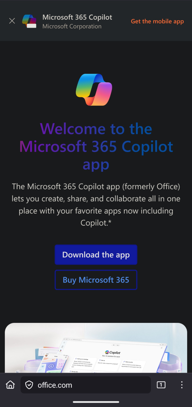 A screenshot showing that Microsoft Office is now called "Microsoft 365 Copilot App" and is now balls-deep in the AI horse.