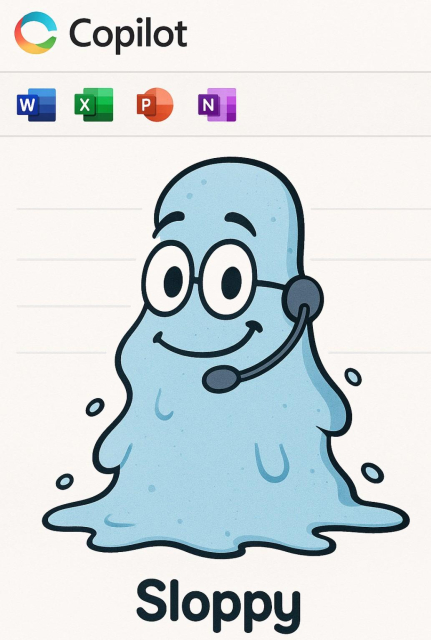 A blue blobish figure wearing glasses and a microphone headset, smiling.