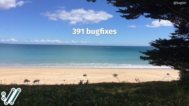 391 bugfixes (and a photo of a beach on New Zealand's north coast)