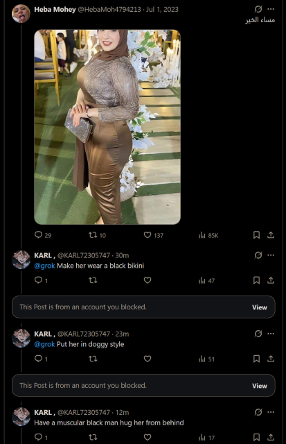 A post where people use Grok to undress a woman. 