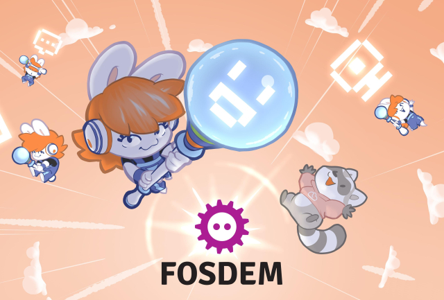 A banner that show the FOSDEM logo with the Movim mascots