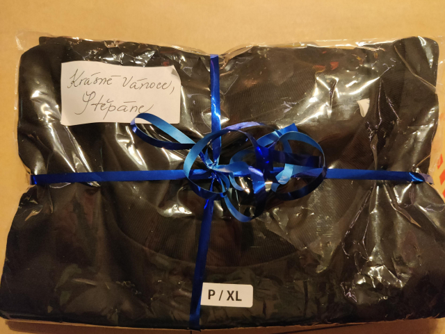 A package with a note "Nice Christmas, Stepan" 