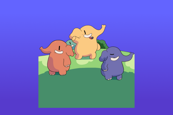 Three happy Mastodons on a hilltop
