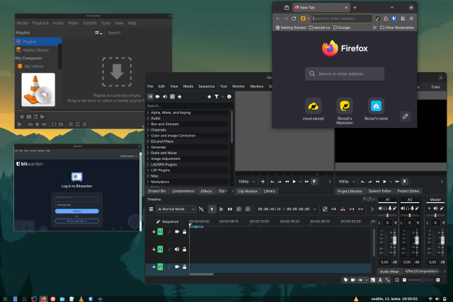 Screenshot of 2.8K screen with gnome desktop scaled to 166%.
Firefox (flatpak) is scaled correctly,
Kdenlive (flatpak) is scaled correctly,
VLC (arch repo) window content is scaled, but header bar is not,
Bitwarden (flatpak) both window content and headerbar are not scaled.
