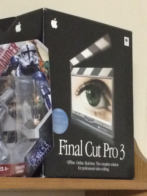 Boxed copy of Final Cut Pro 3 on one of my shelves