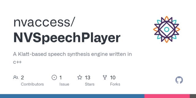 GitHub - nvaccess/NVSpeechPlayer: A Klatt-based speech synthesis engine written in c++