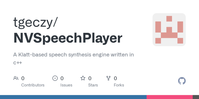GitHub - tgeczy/NVSpeechPlayer: A Klatt-based speech synthesis engine written in c++
