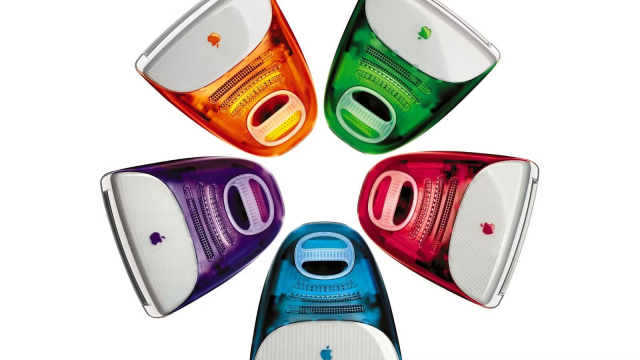 Throwback photo , overhead, of the Apple iMac G3 computers 