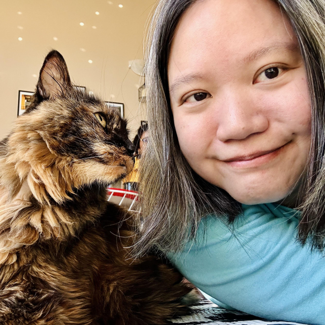 Selfie of me with a beautiful tortie cat 