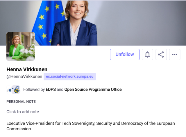 Screenshot of Henna Virkkunen's profile 