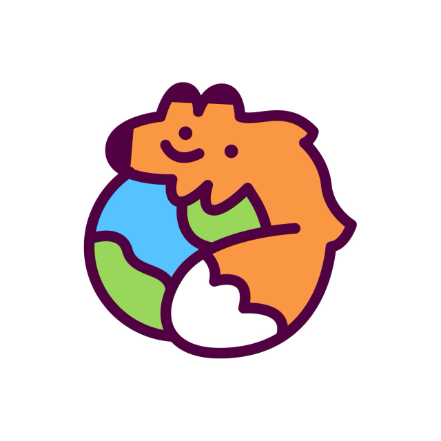 The Firefox icon I drew. Cartoon fox hugging the world, based on the older Firefox icon. Thick lines, colorful
