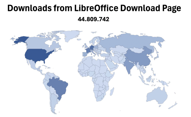 World map showing downloads in different countries