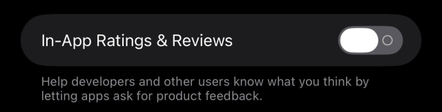A global setting in iOS settings for disabling in-app review requests.