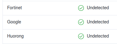 Screenshot of a section from the VirusTotal report for the APK in question. All engines say "undetected", with a green checkmark. Including Google.