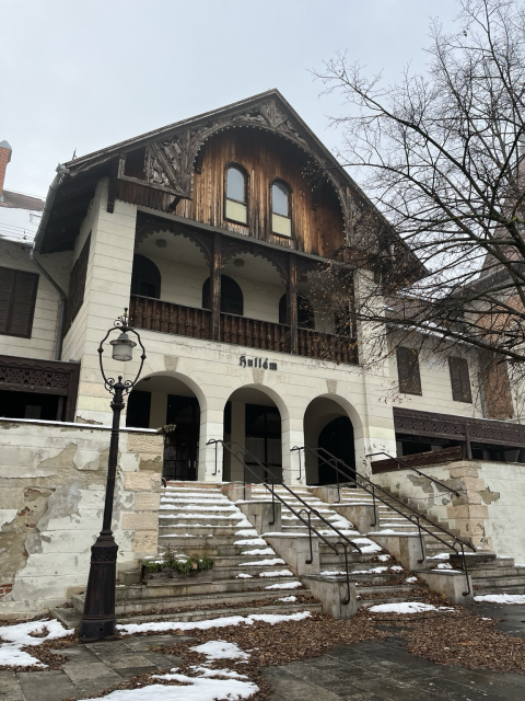 Abandoned lakeside hotel
