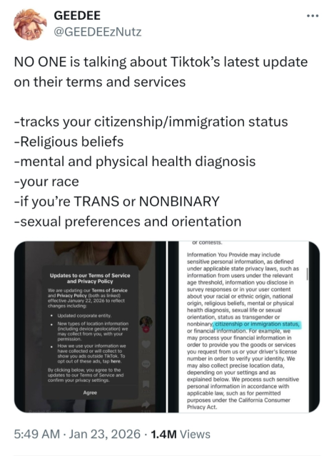 Screenshot of tiktok tos showing what it can now track, including all of the things mentioned in the post.