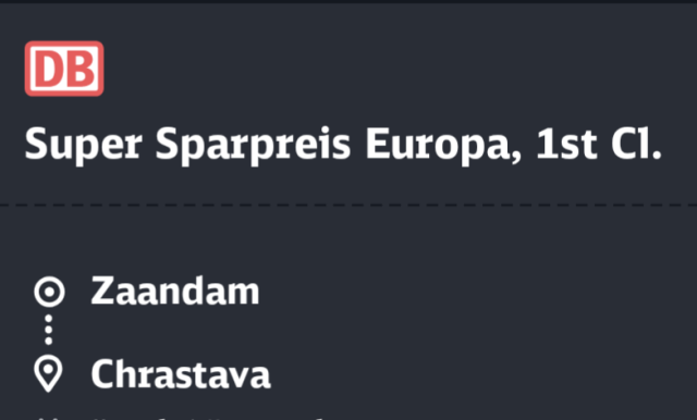Super Sparpreis Europa, 1st CI.

Zaandam
Chrastava