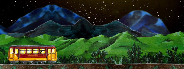 foreground: piros kocsi
background: fekete éj