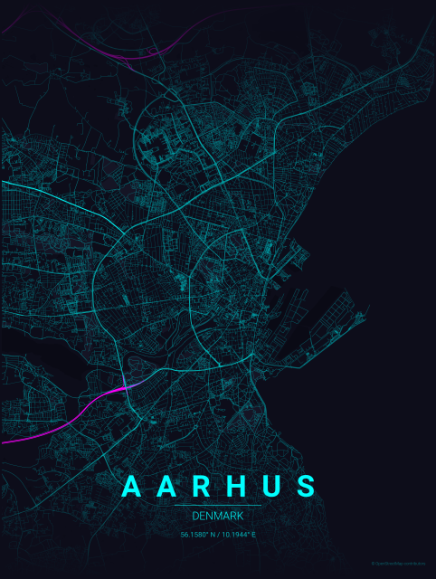 Map of Aarhus, Denmark based on OpenStreetMap