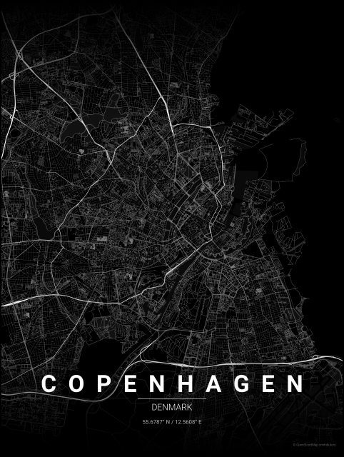 Map of Copenhagen, Denmark based on OpenStreetMap