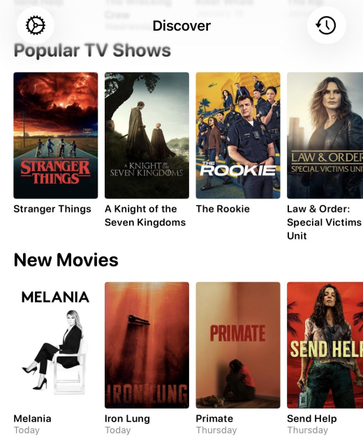 Screenshot of the Popular TV shows and New Movies list, the latter features “Melania”, the propaganda movie.