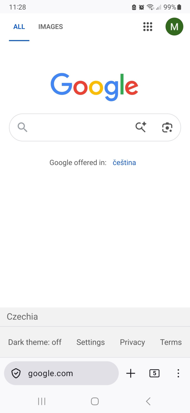 screenshot of a google main page rendered by Mozilla Firefox on  Android