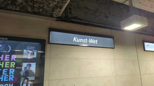 Sign for Brussels metro stop Kunst-Wet