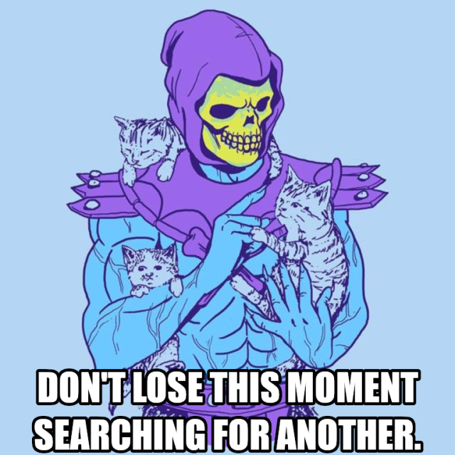 Don't lose this moment searching for another. Says Skeletor trying hard to be present. 