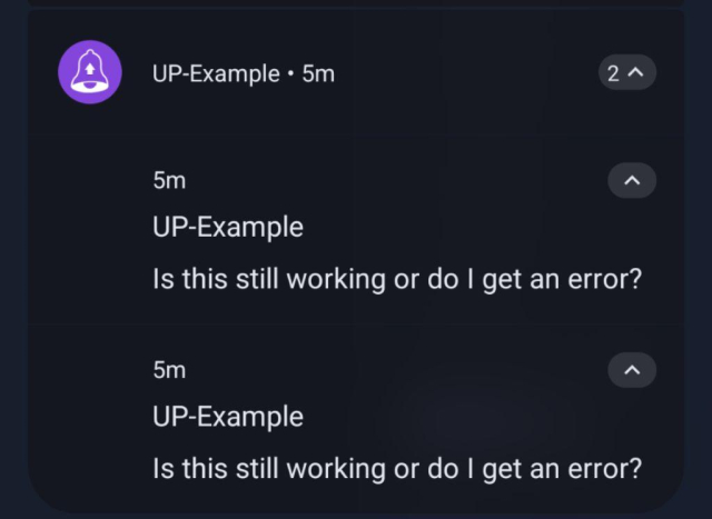 UP-Example notification: Is this still working or do I get an error?
