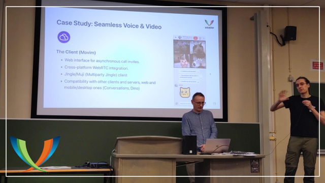 Jérôme Sautret presenting at FOSDEM on case study: seamless voice & video ejabberd