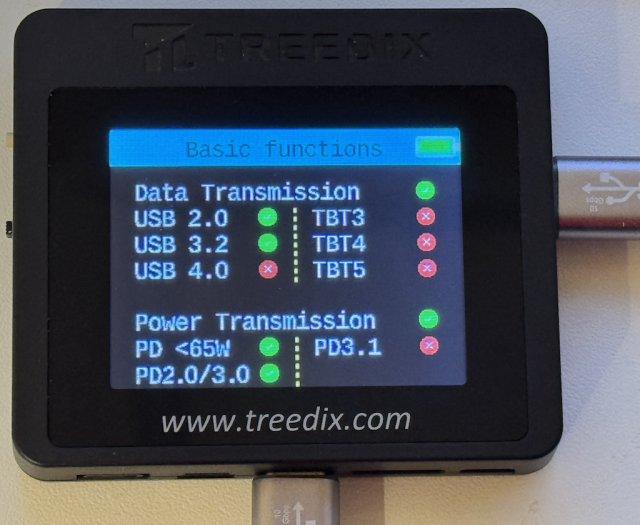 Treedix USB Cable Tester: Data and power modes