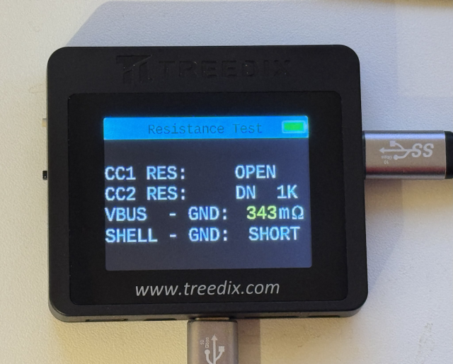 Treedix USB Cable Tester: Resistance values