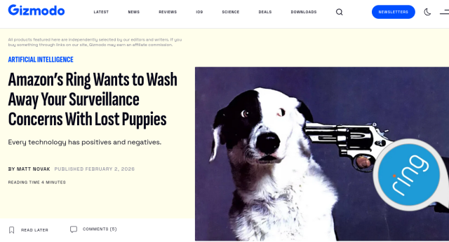 Gizmodo: Amazon’s Ring Wants to Wash Away Your Surveillance Concerns With Lost Puppies 