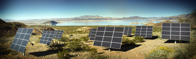 panoramic view on nevada solar panels near las vegas.