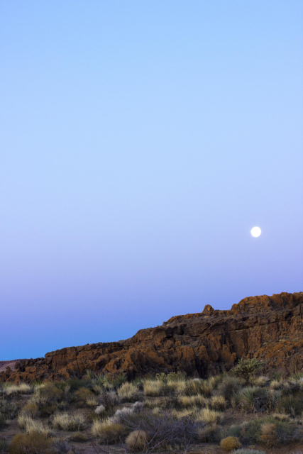 Moonrise in a desert at night. purple colors.