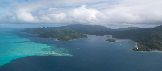 Tahiti seen from the sky on a plane